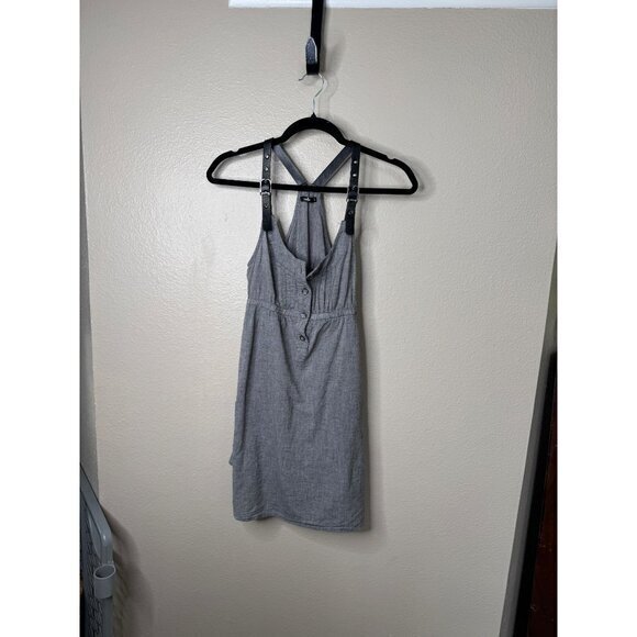 Papaya Women's Gray Dress Size S mini dress sleeveless overalls button cotton - Picture 1 of 7
